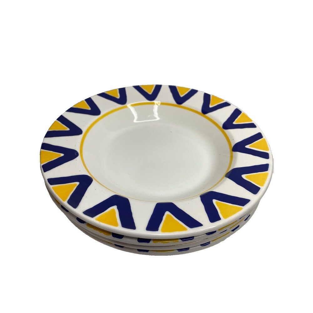Rare 4 PCs Lillian Vernon Italian Mid-Century Blue Yellow Geometric Pasta Bowls
